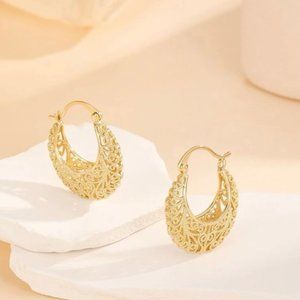 Gold Plated bohemian hollow out hoop earrings/ Boho Earrings/ Vintage earrings